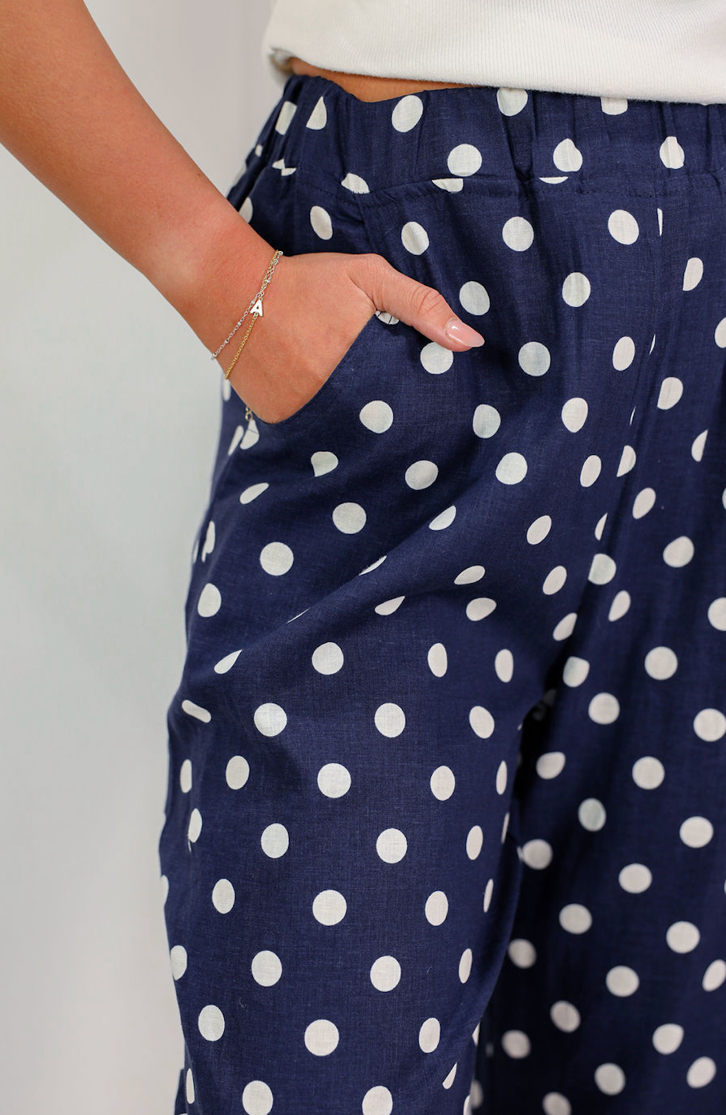Navy Polka Dot Linen Pants