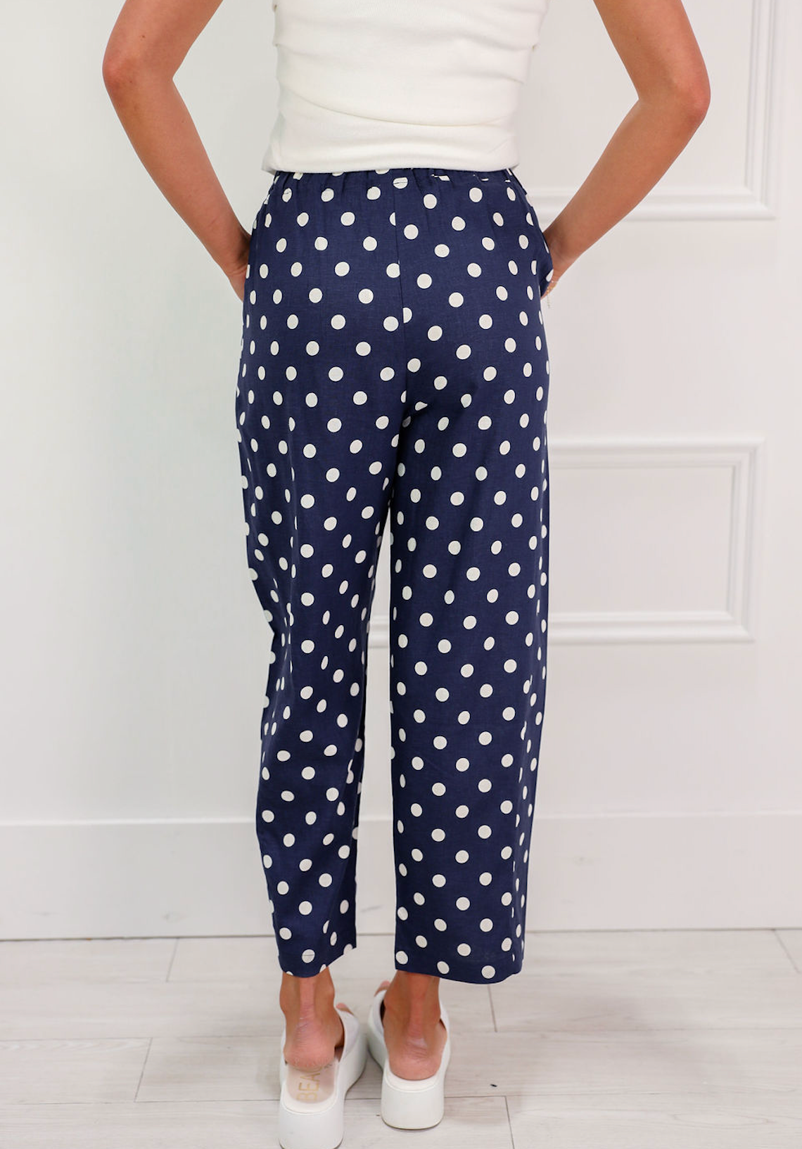 Navy Polka Dot Linen Pants