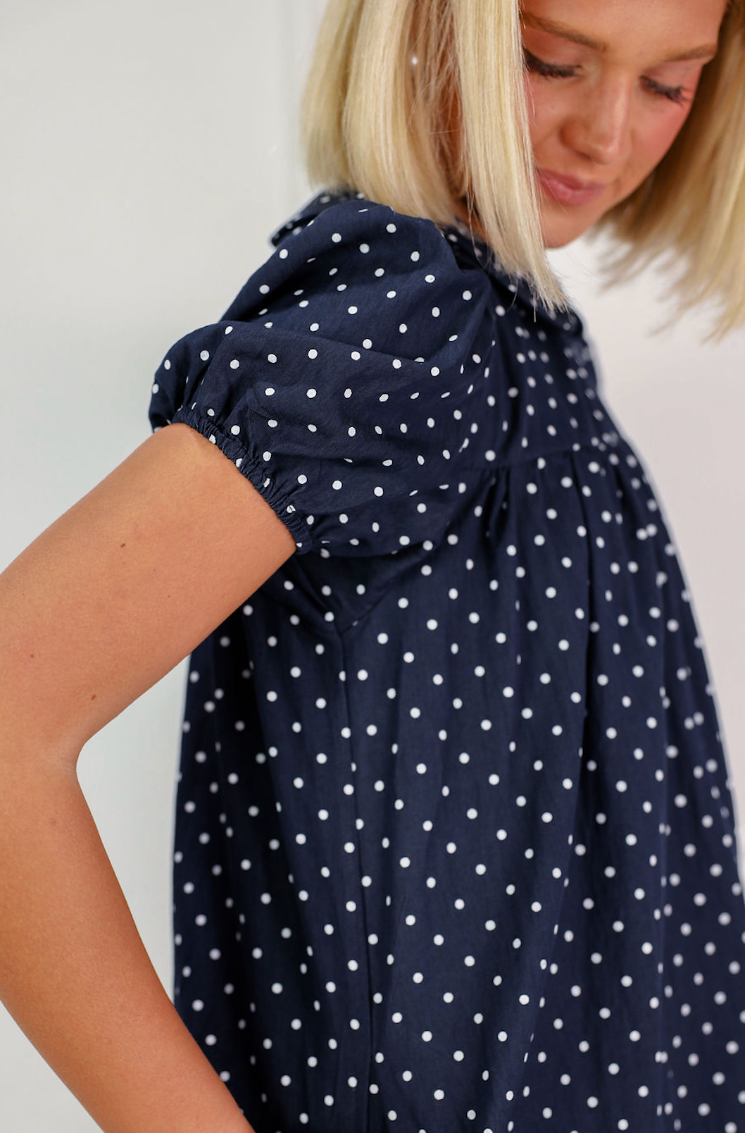 Navy Polka Dot Bib Dress
