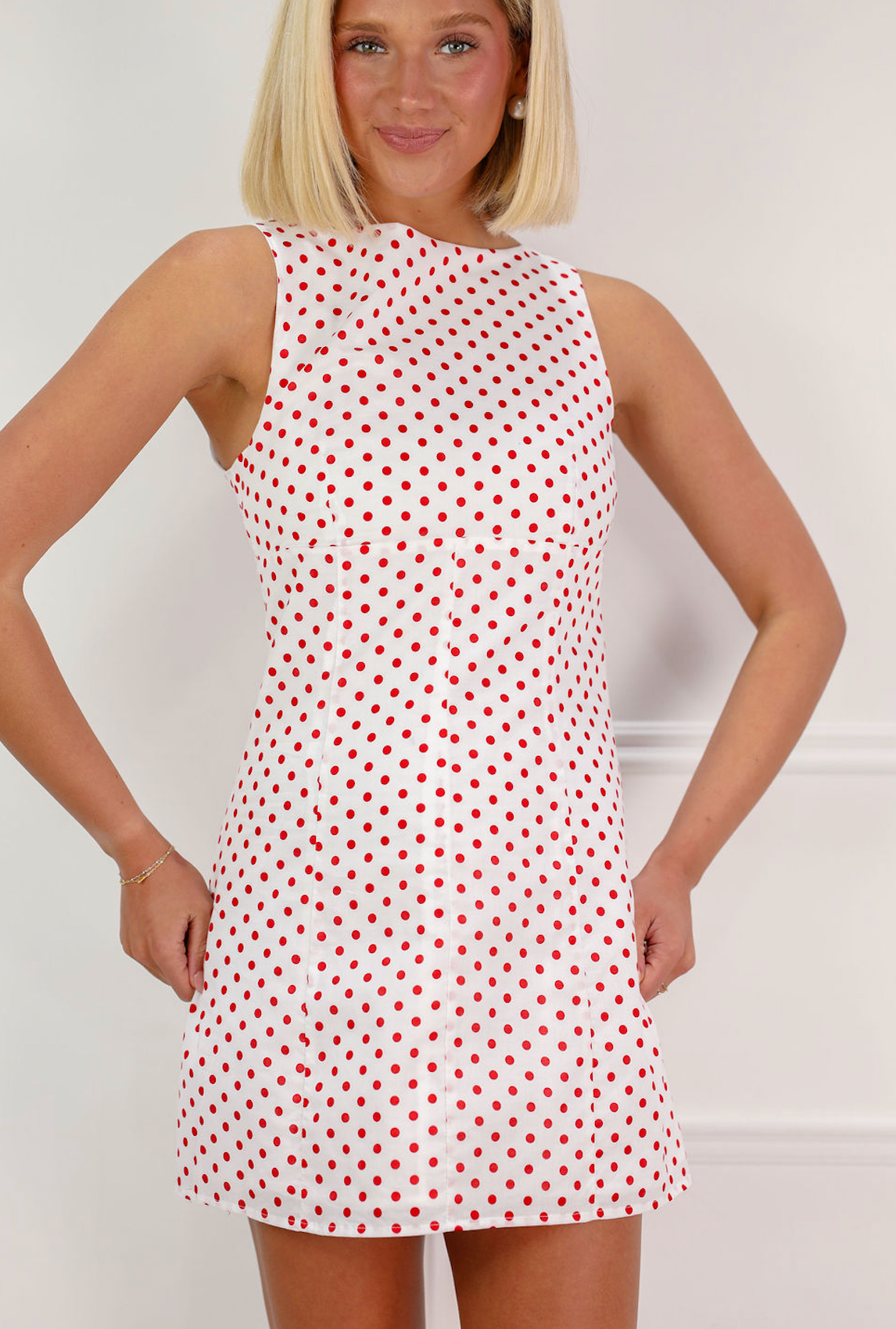 Red Polka Dot Boat Neck Dress