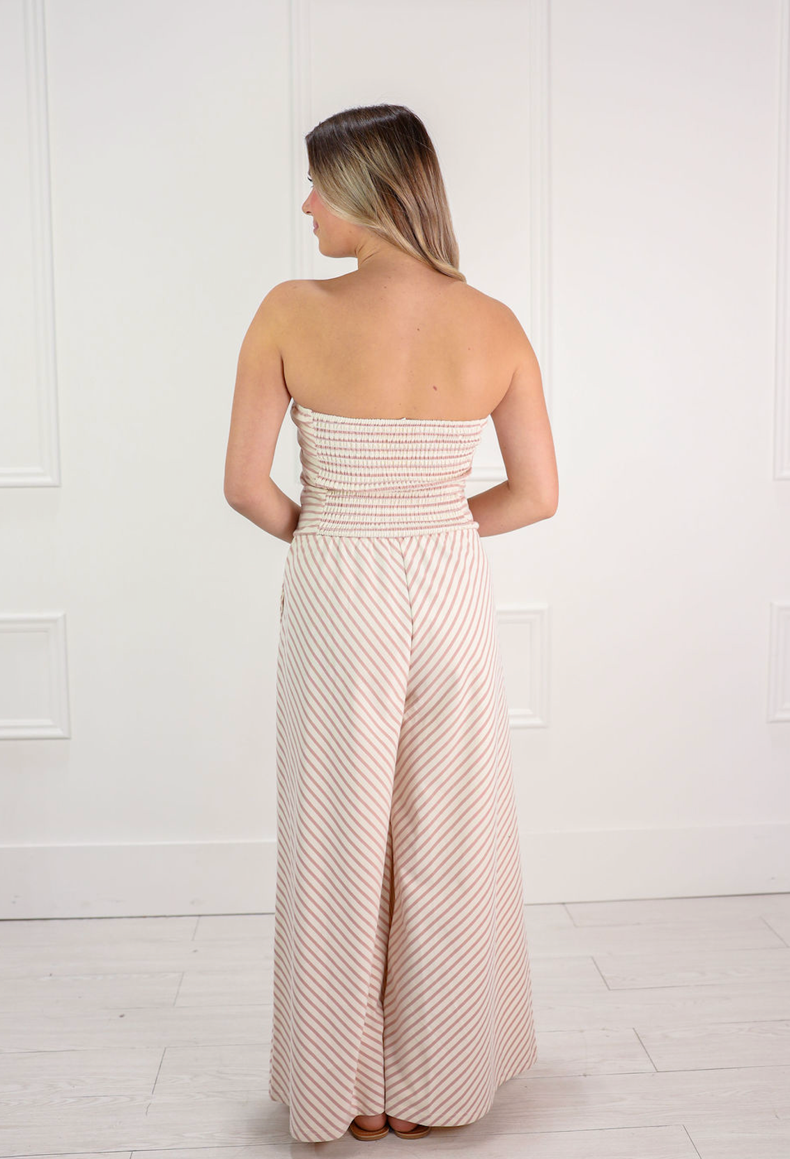 Striped Knit Jumpsuit Ivory/Pink