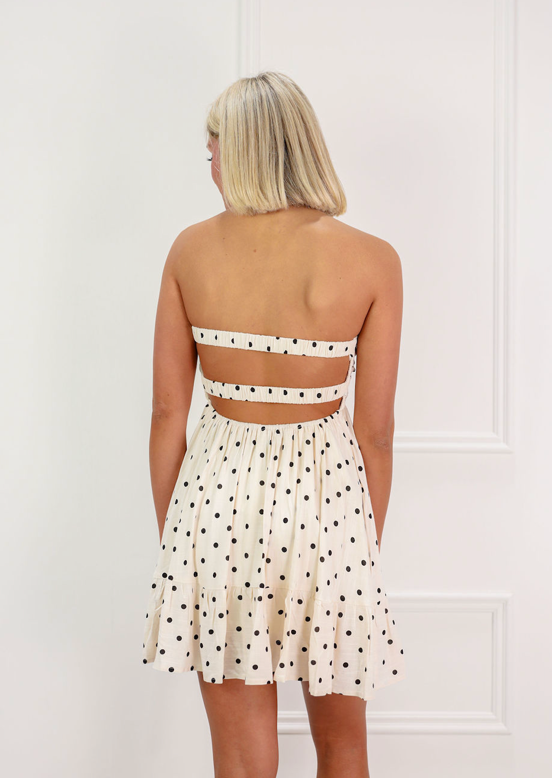 Strapless Keyhole Polka Dot Dress