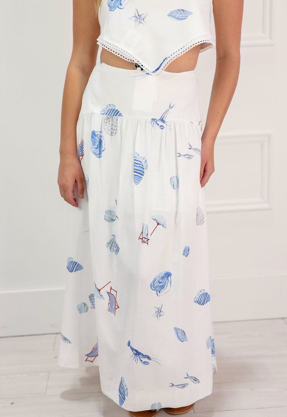 Coastal Print Linen Maxi Skirt