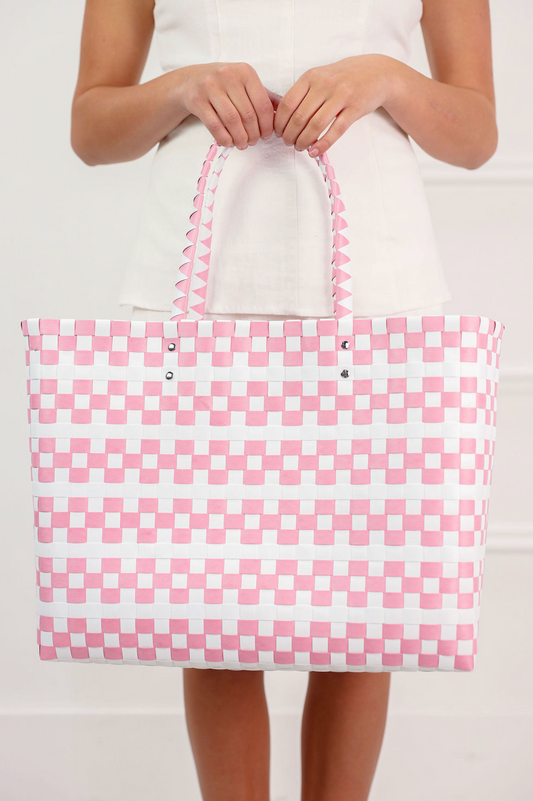 Molly Woven Tote Pink/White