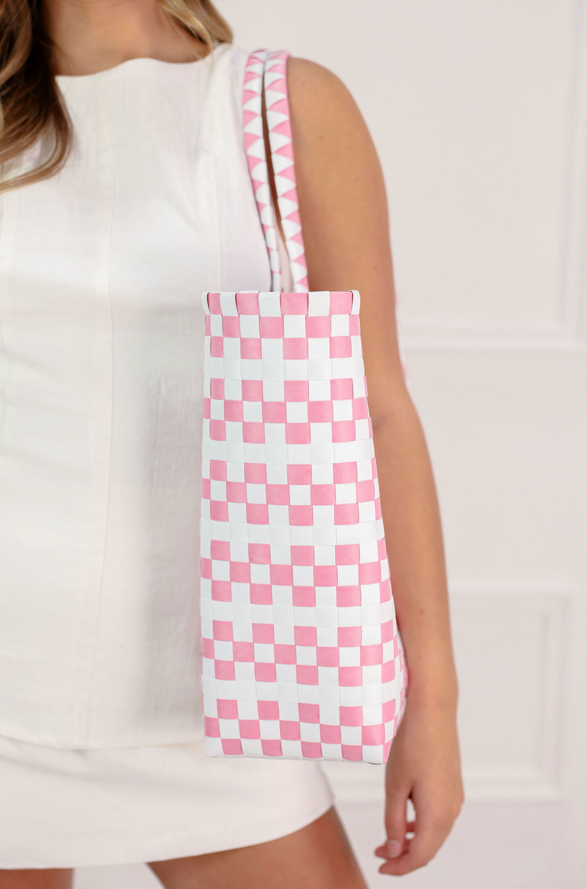 Molly Woven Tote Pink/White