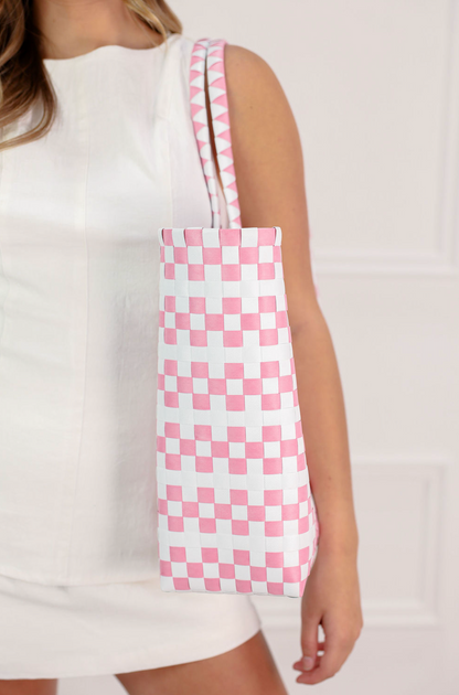 Molly Woven Tote Pink/White