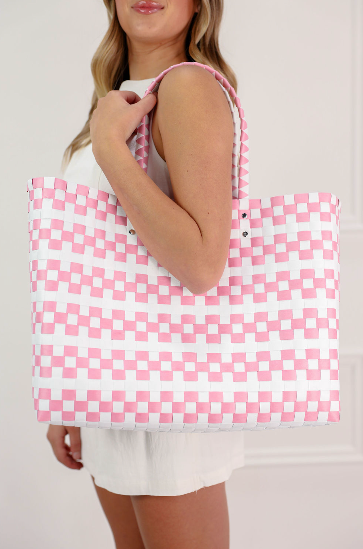 Molly Woven Tote Pink/White