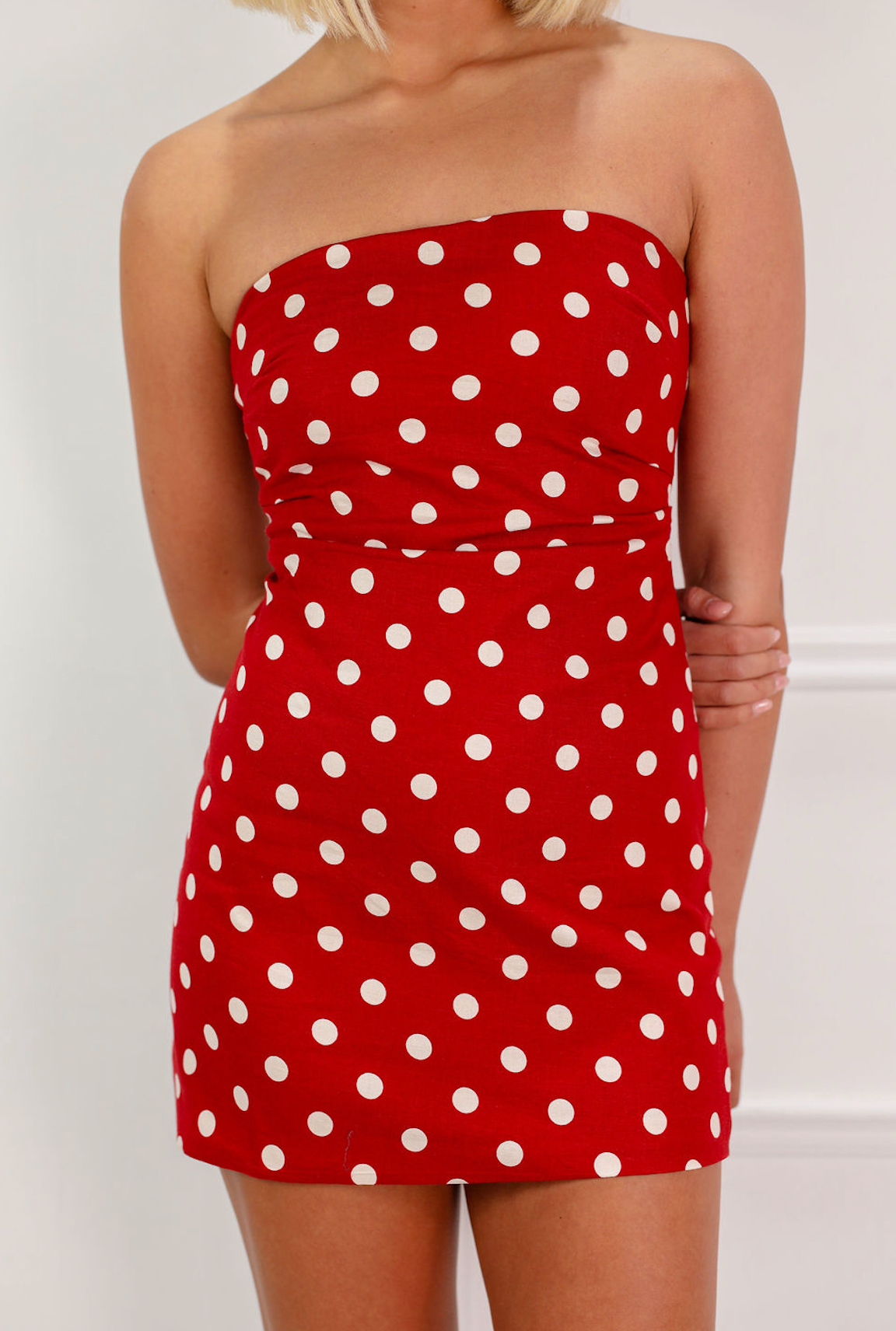 Red Polka Dot Strapless Dress - Clothe Boutique