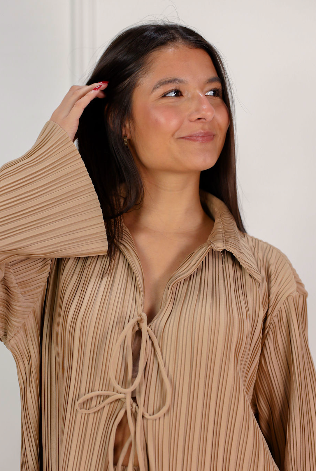 Mocha Pleated Shirt & Pants Set of 2