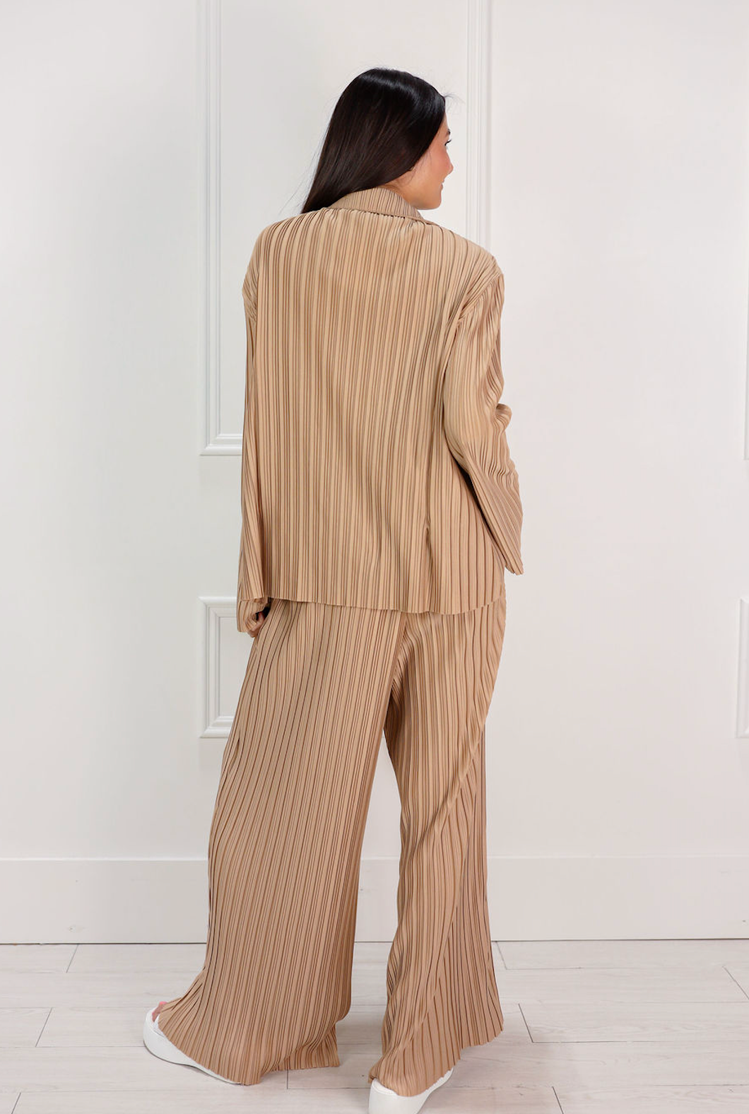 Mocha Pleated Shirt & Pants Set of 2