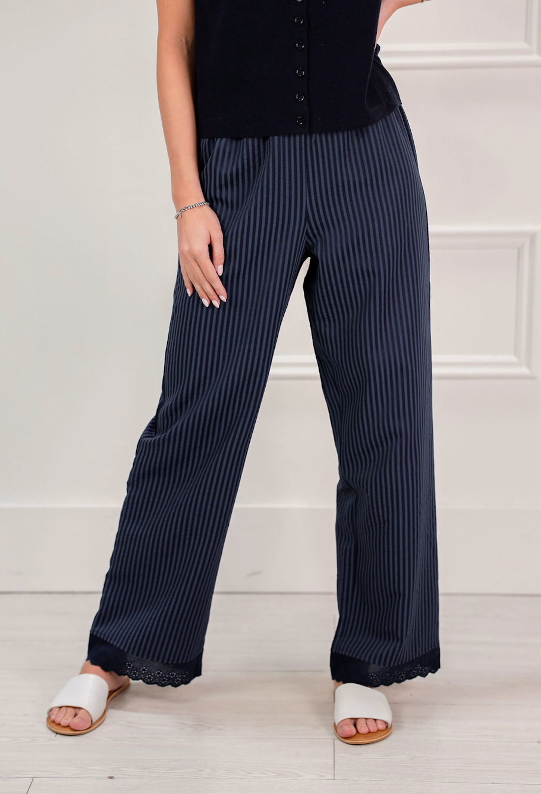 Navy Scallop Edge Pants