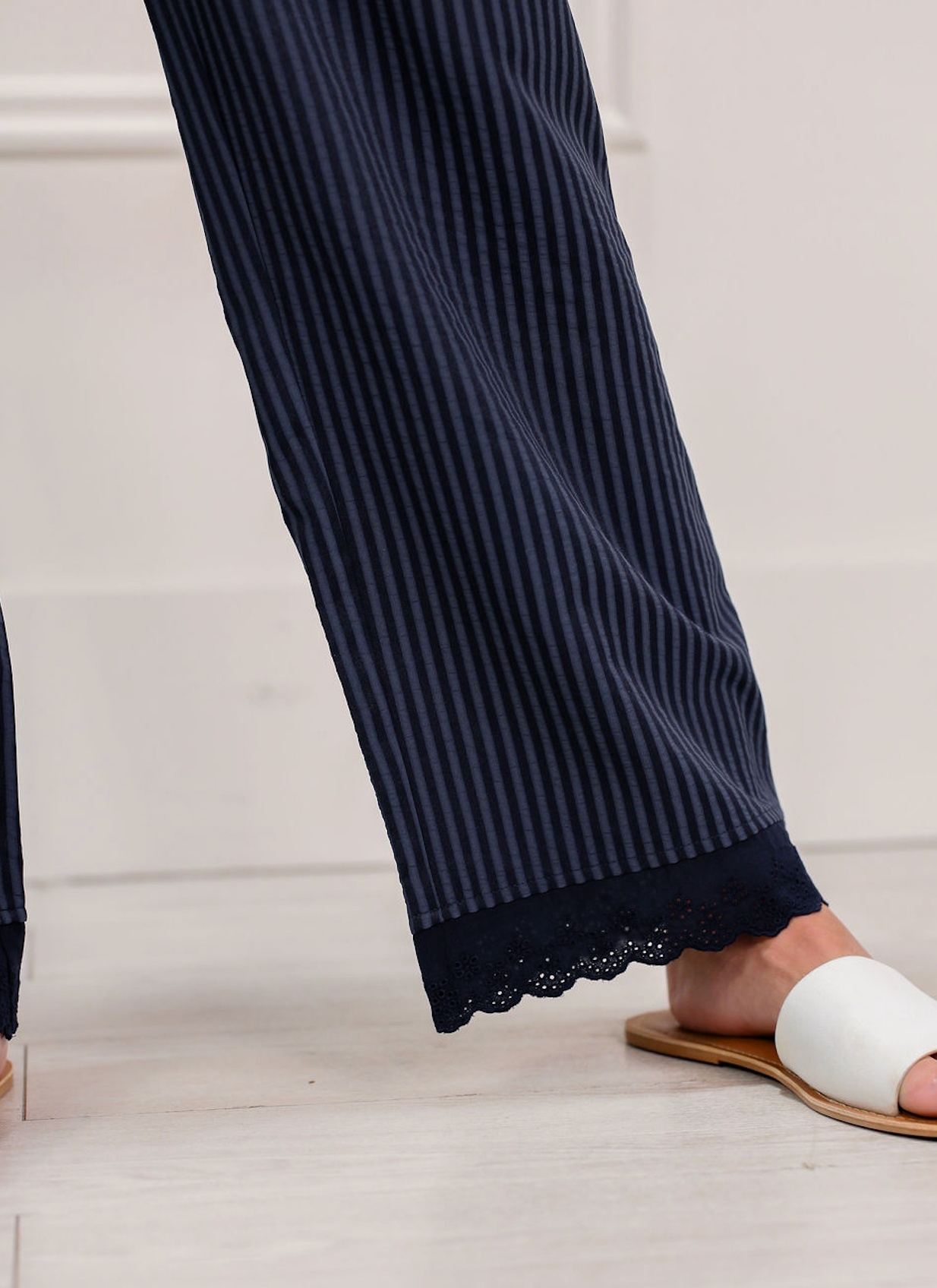 Navy Scallop Edge Pants