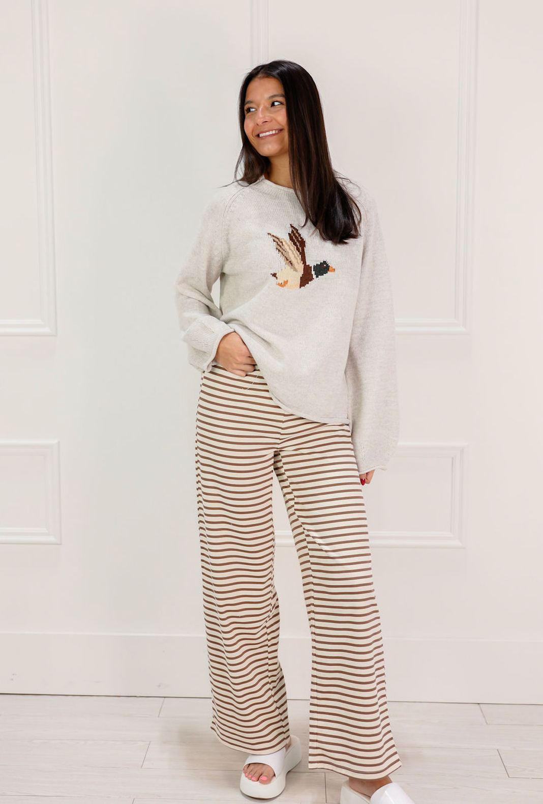 Striped Lounge Pants Taupe - Clothe Boutique