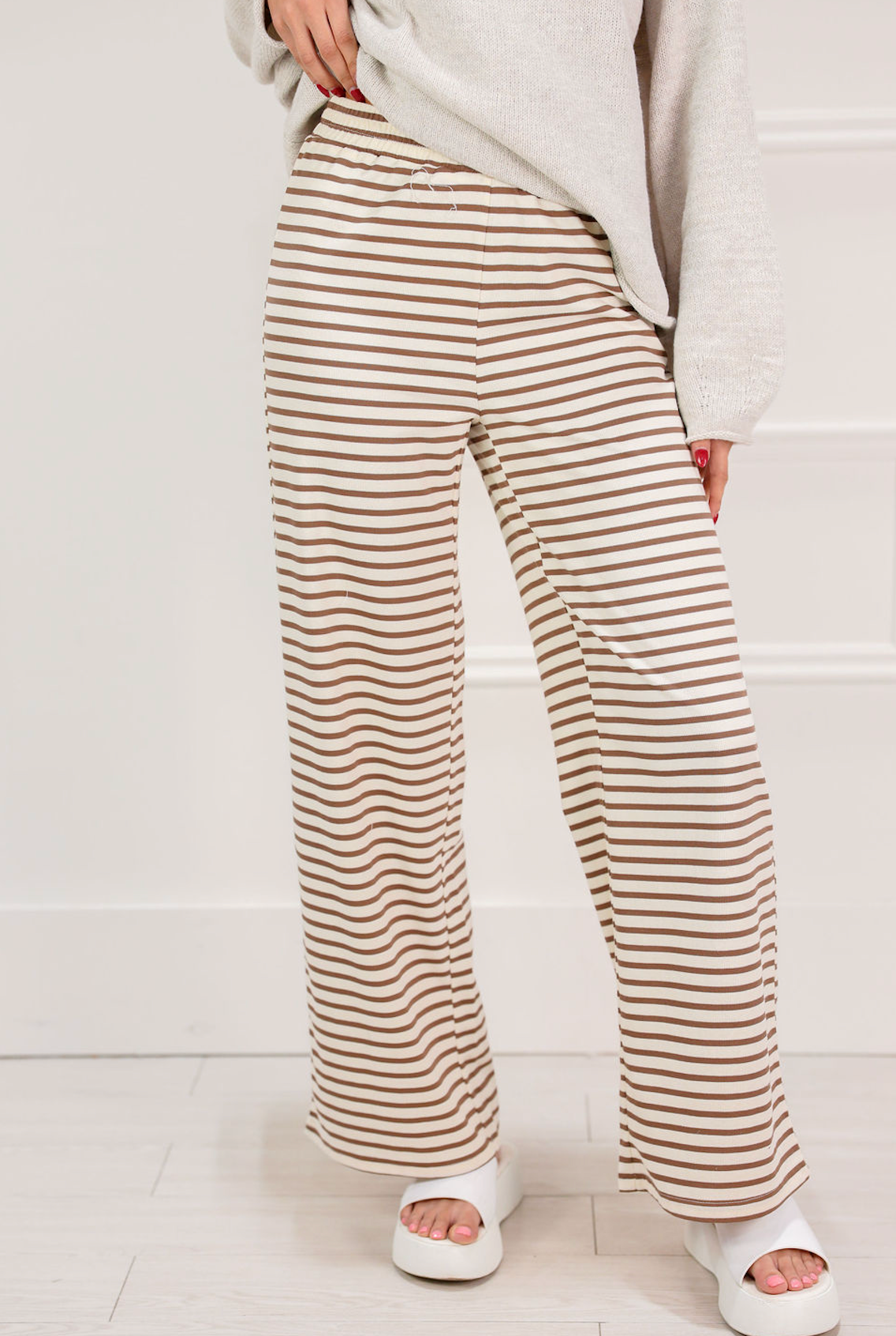 Striped Lounge Pants Taupe - Clothe Boutique