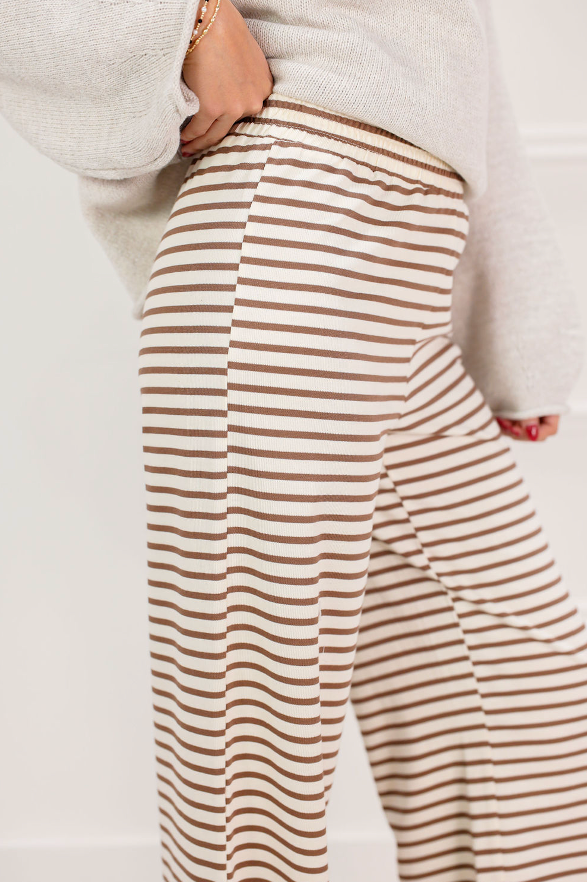 Striped Lounge Pants Taupe - Clothe Boutique