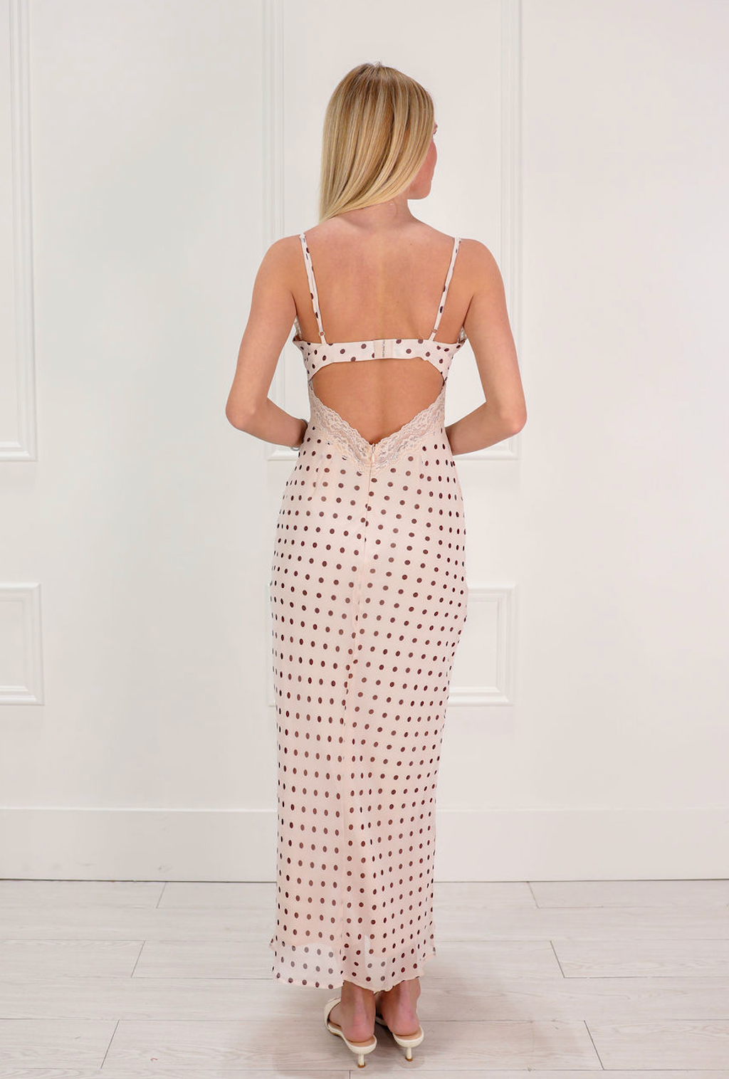 Polka Dot Tie Front Lace Slip Dress