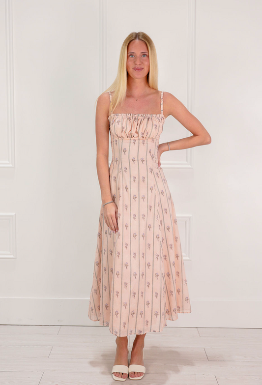 Rose Wall Paper Midi Dress