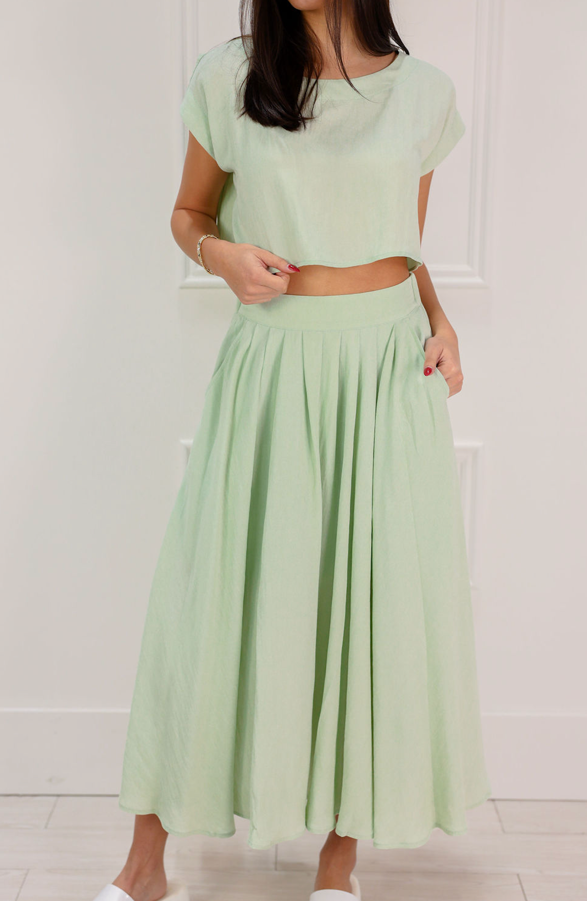 Cropped Top & Midi Skirt Set of 2 Sage