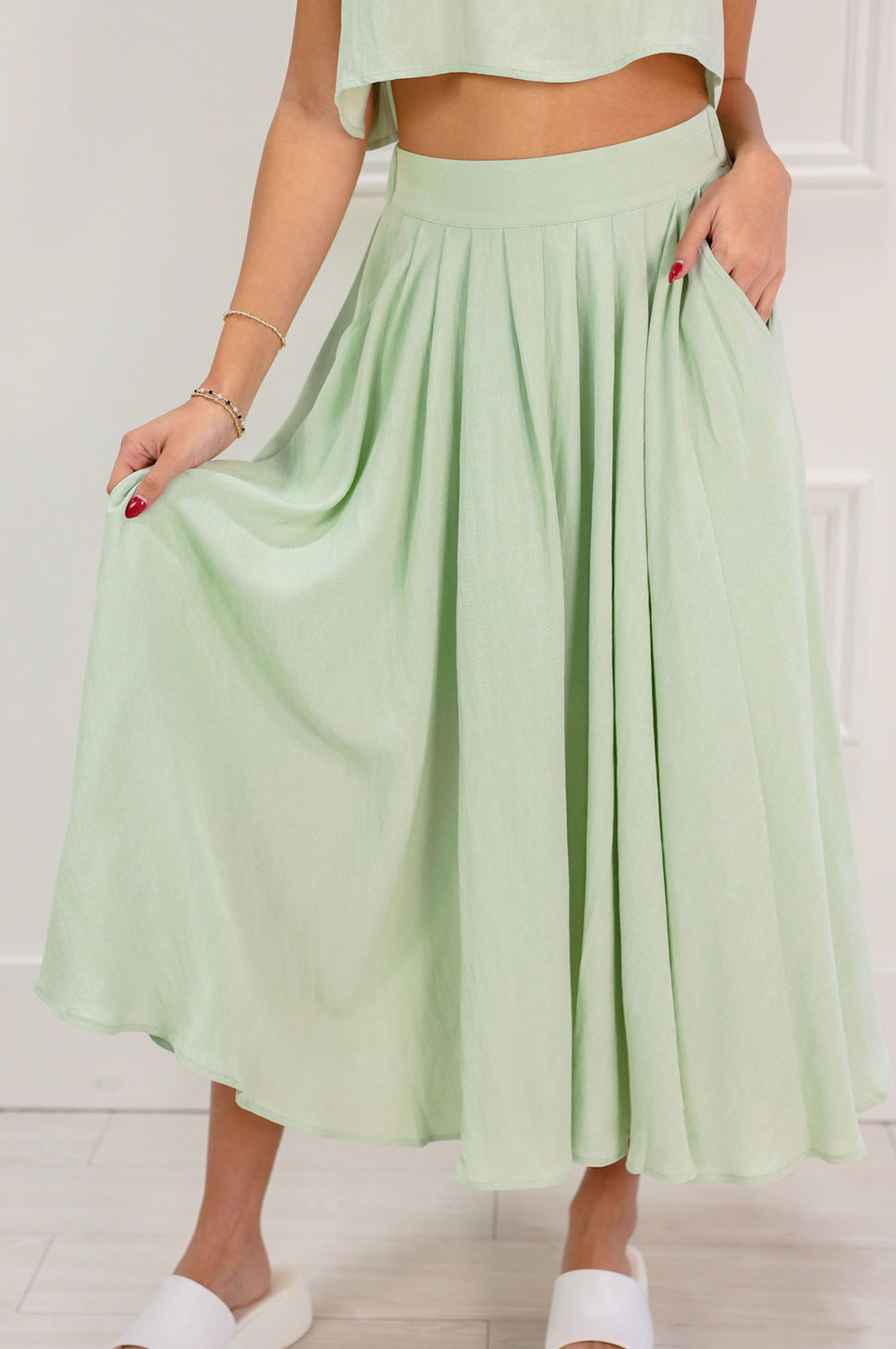 Cropped Top & Midi Skirt Set of 2 Sage