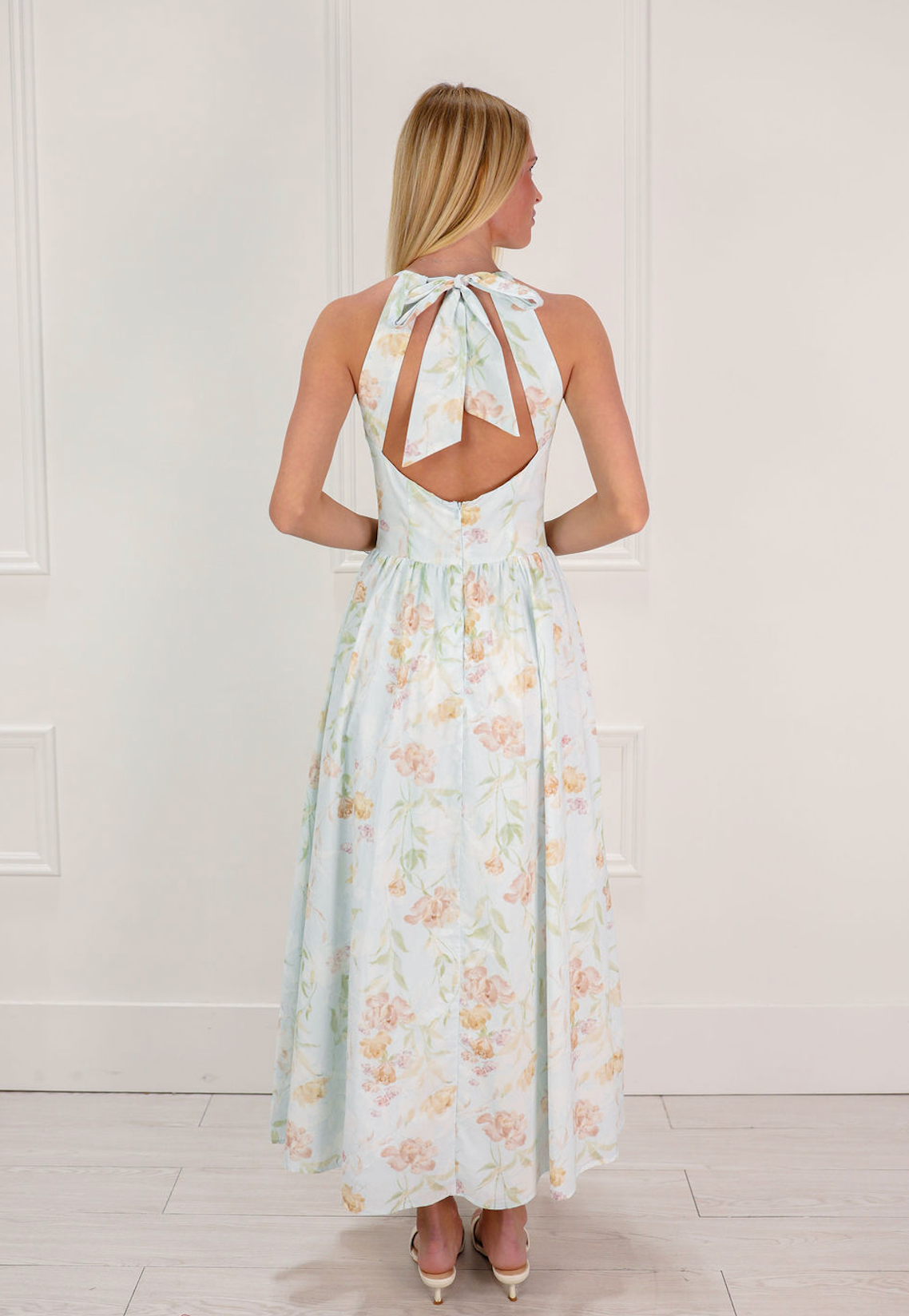 Floral V-neck Halter Midi Dress