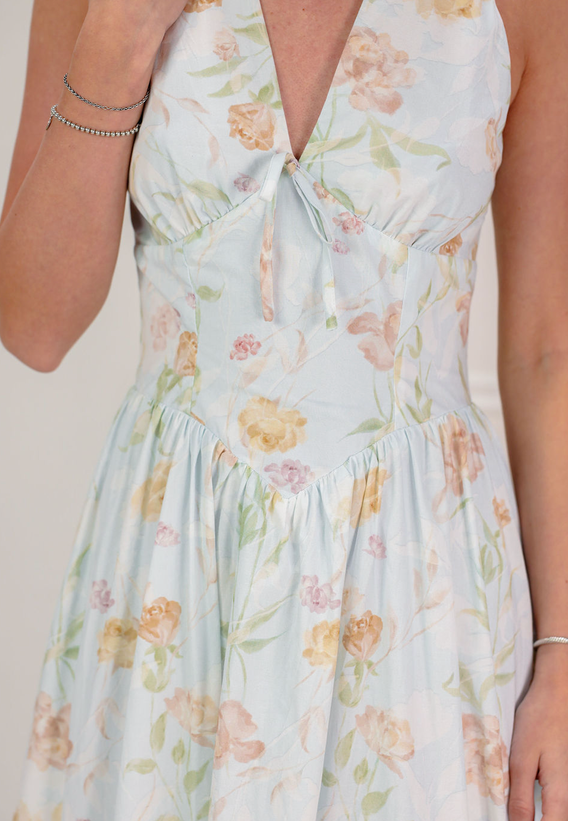 Floral V-neck Halter Midi Dress