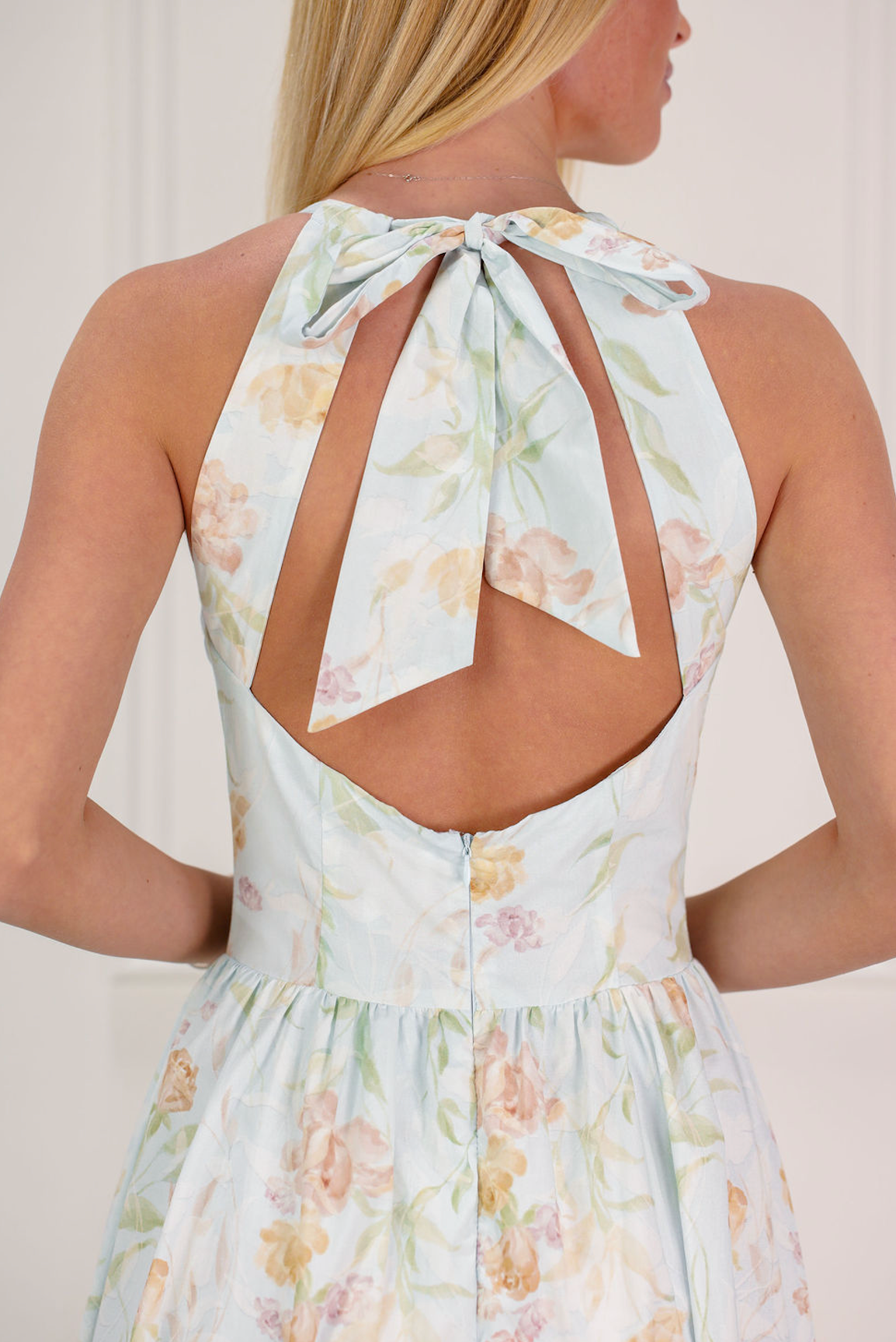 Floral V-neck Halter Midi Dress