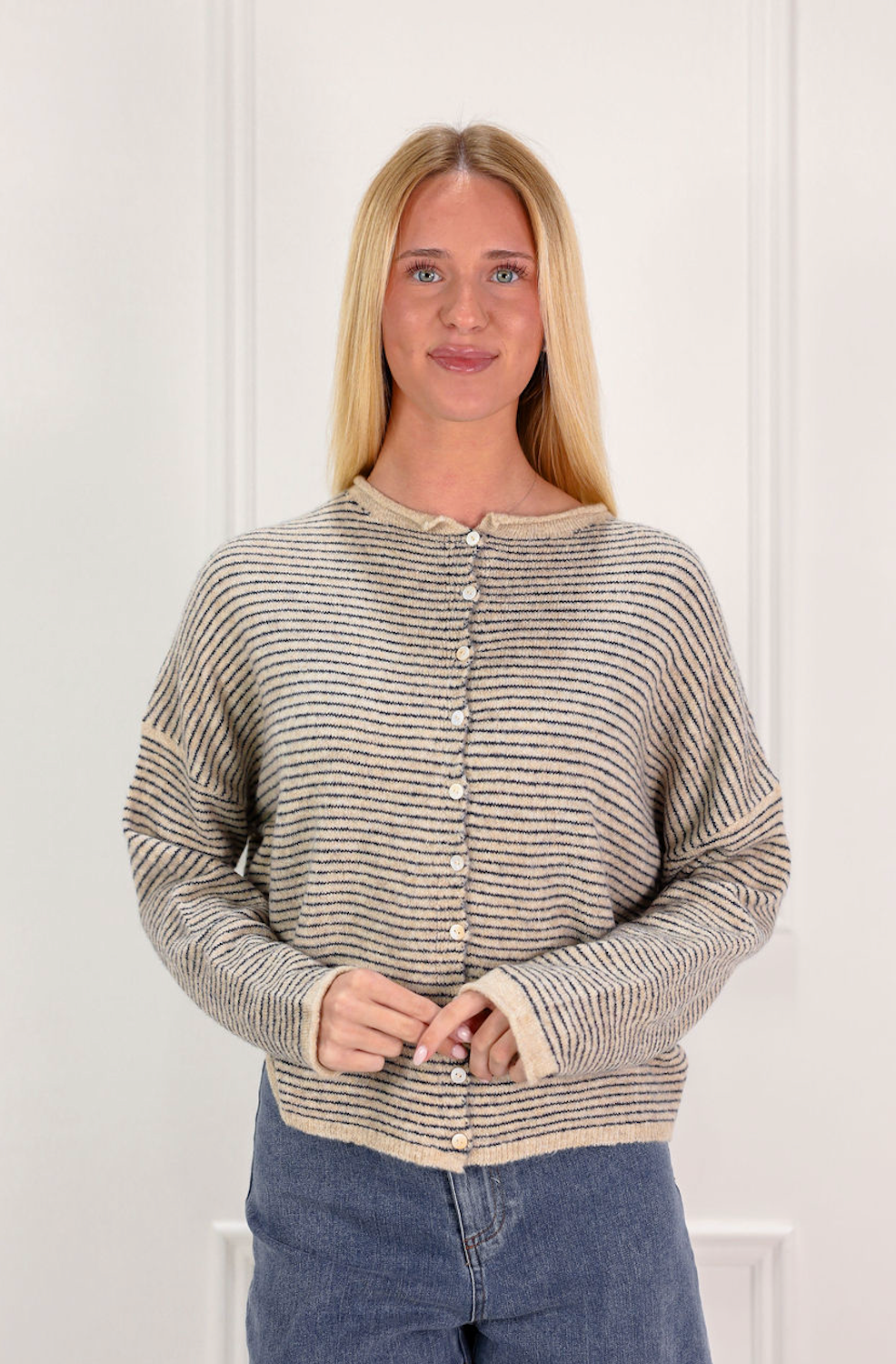 Piper Pinstripe Cardigan Natural