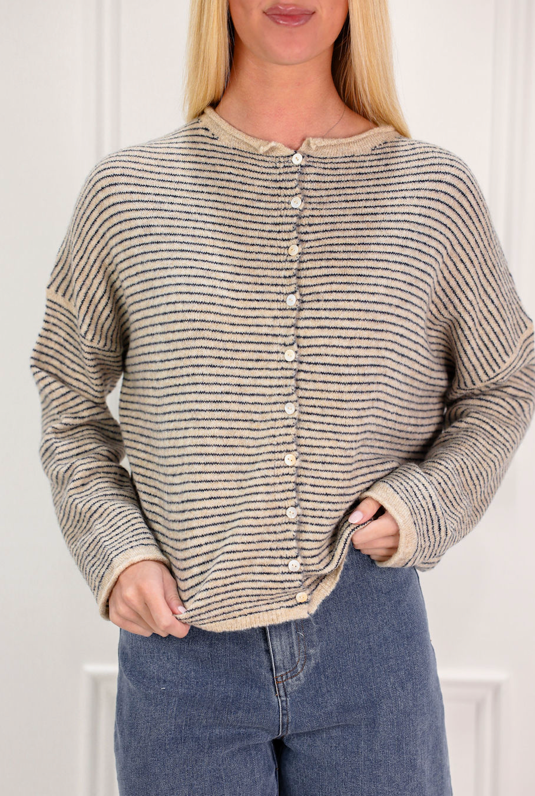 Piper Pinstripe Cardigan Natural