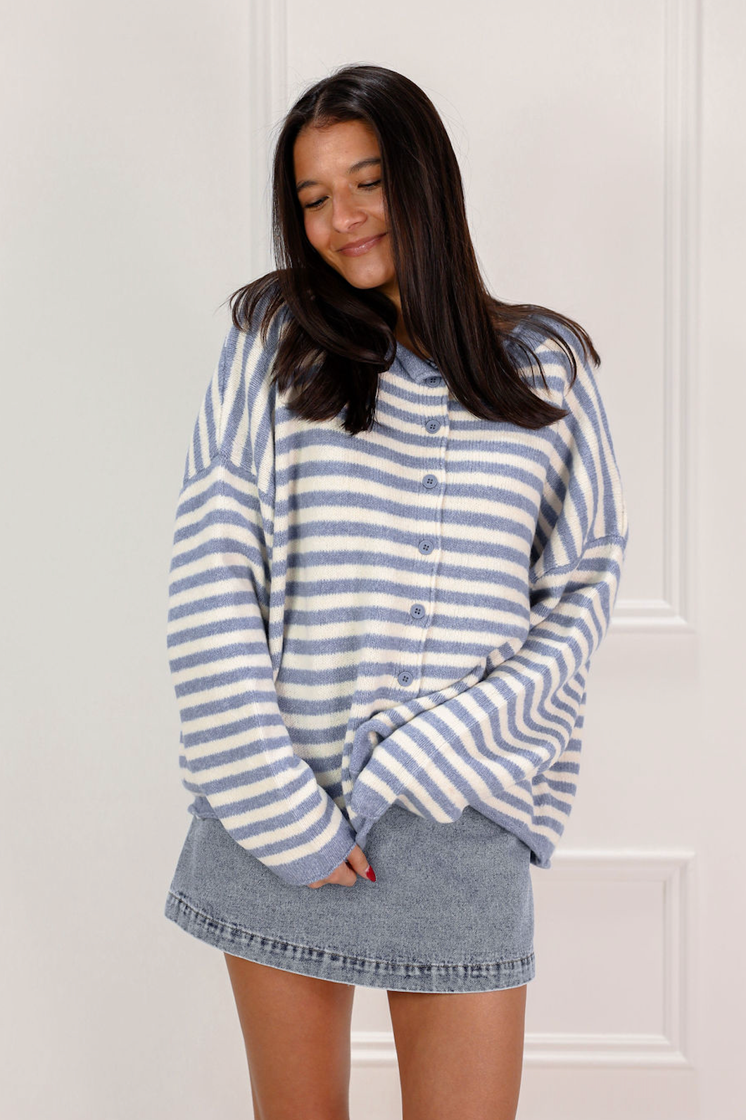Striped Button Down Sweater Blue/White