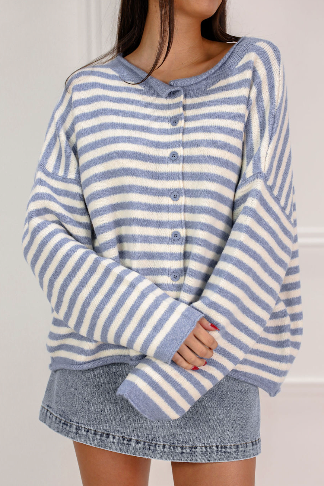 Striped Button Down Sweater Blue/White