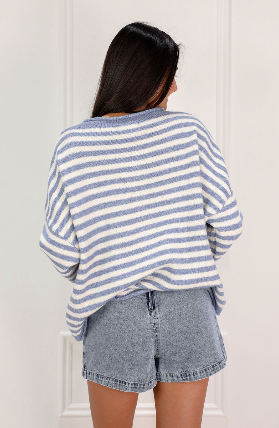 Striped Button Down Sweater Blue/White