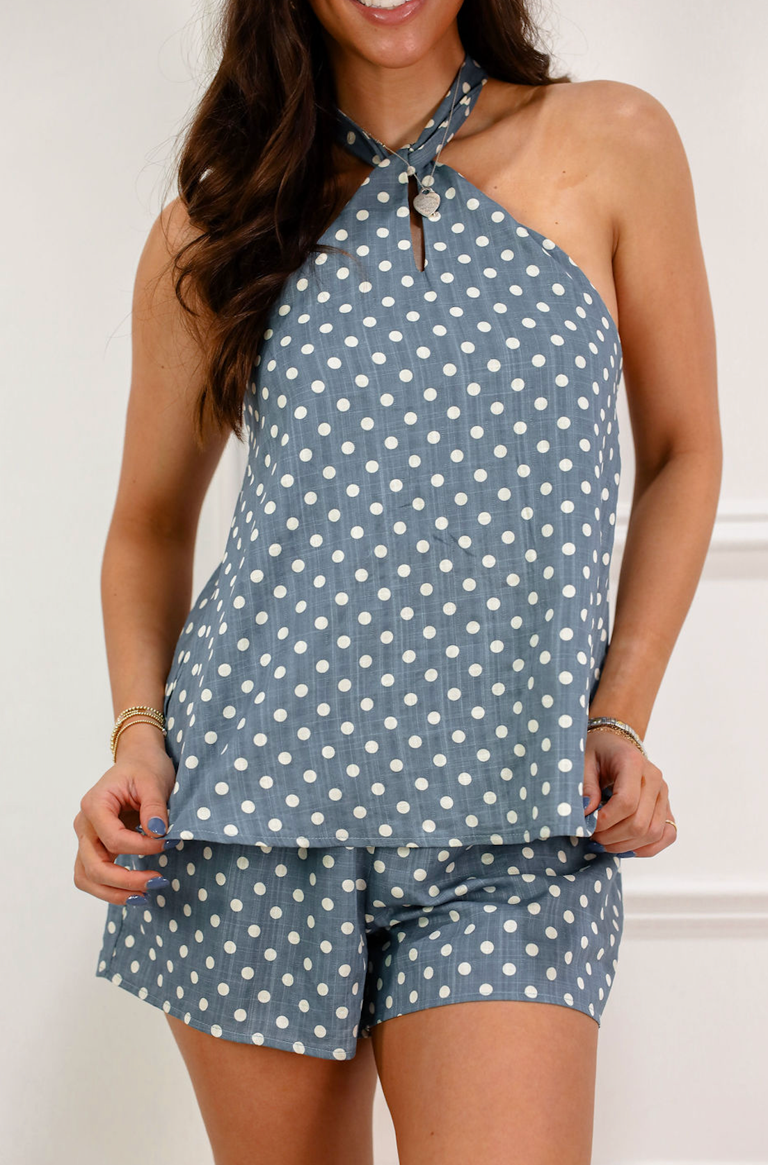 Dot Halter Top & Shorts Set of 2 Blue
