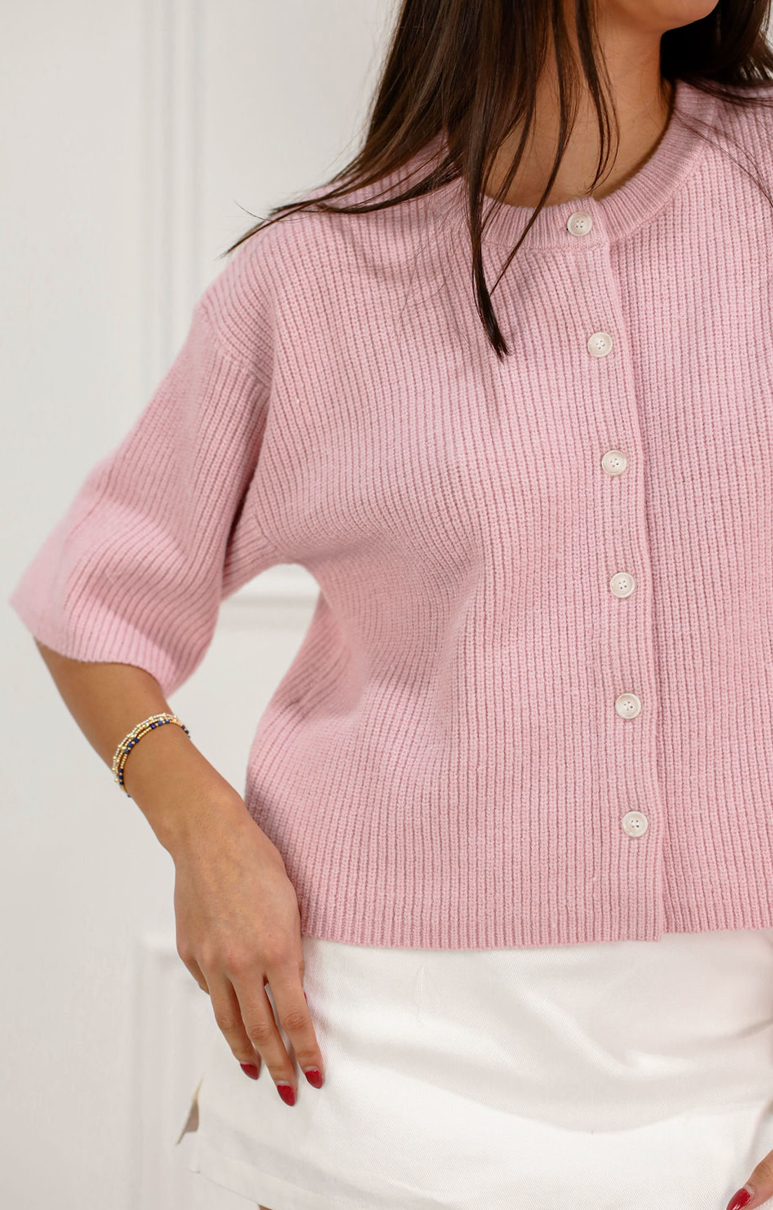 Short Sleeve Knit Cardigan Pink