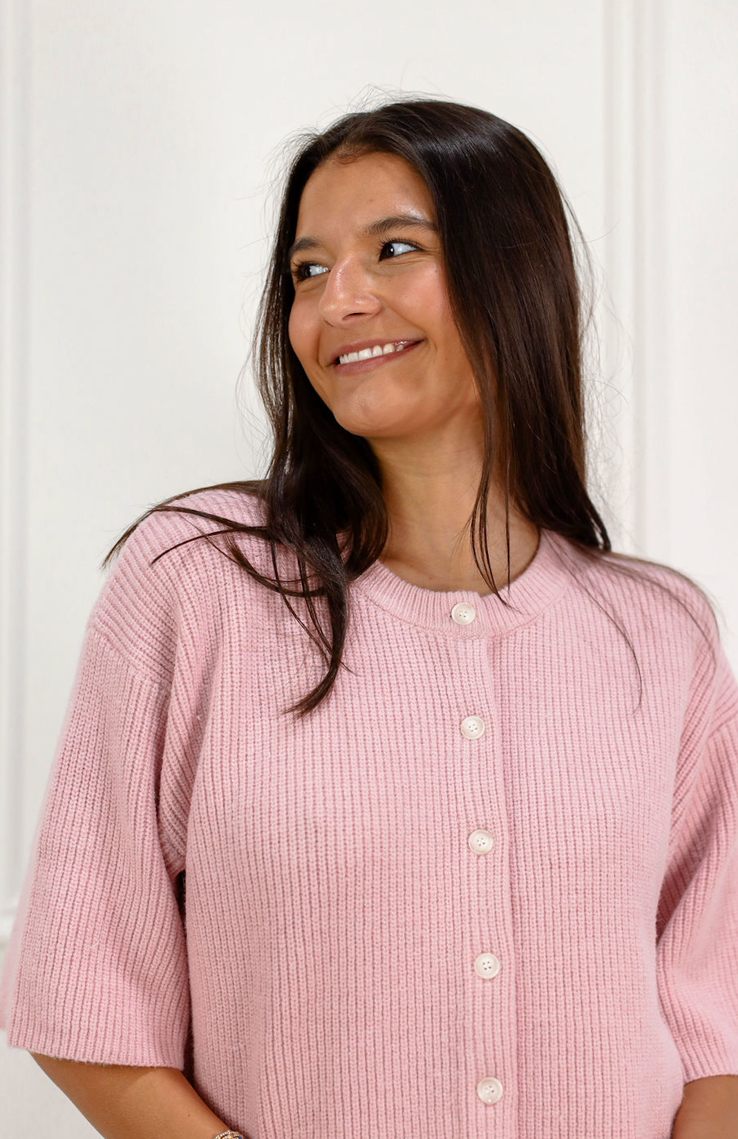 Short Sleeve Knit Cardigan Pink