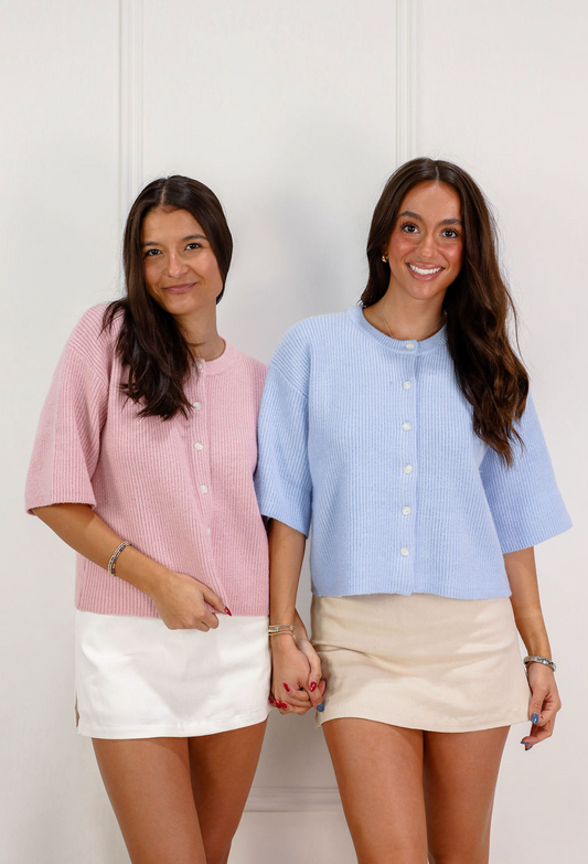 Short Sleeve Knit Cardigan Blue