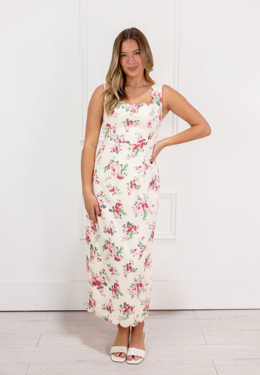 Elenor Floral Scallop Midi Dress