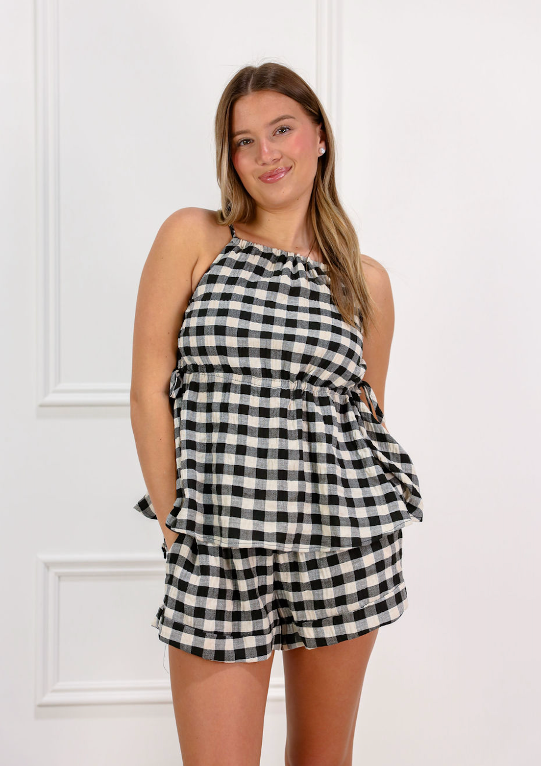 Gingham Halter Tie Top & Shorts Set Of 2 - Clothe Boutique