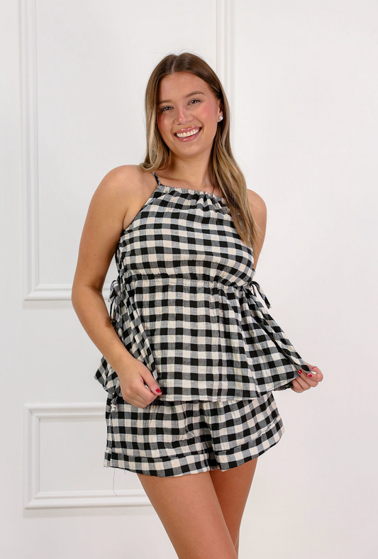 Gingham Halter Tie Top & Shorts Set Of 2