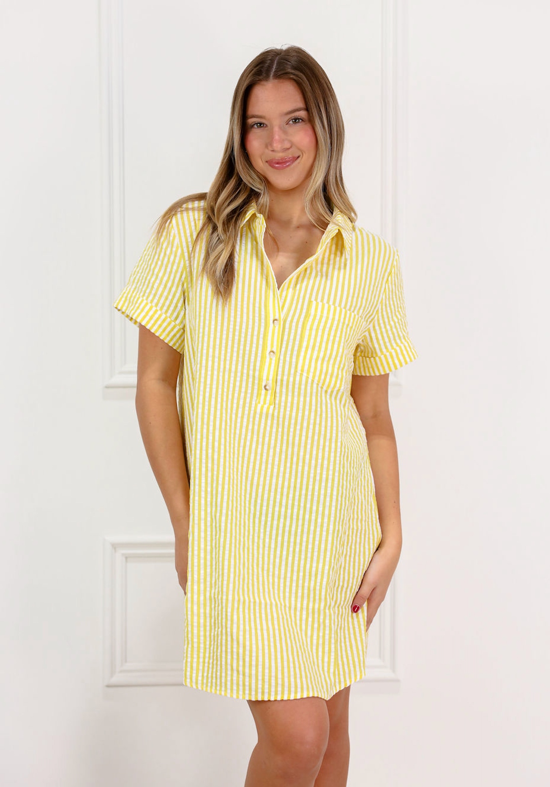 Seersucker Stripe Dress Yellow