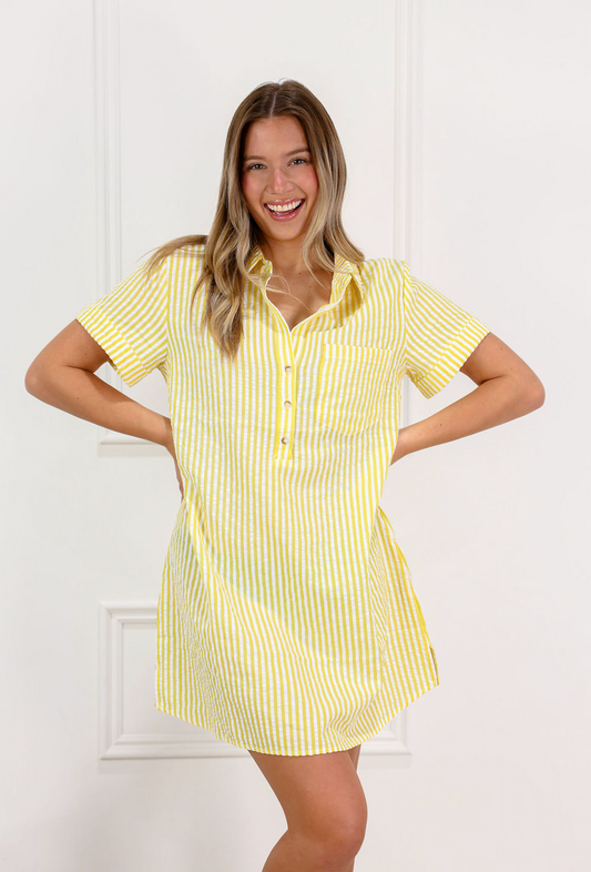 Seersucker Stripe Dress Yellow