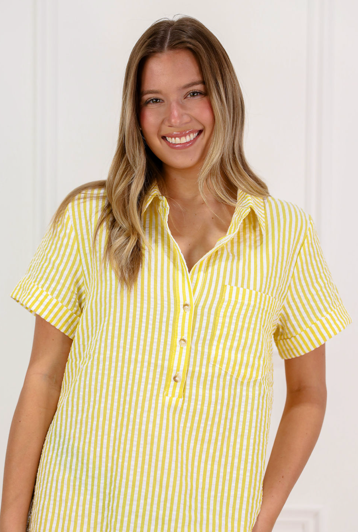 Seersucker Stripe Dress Yellow