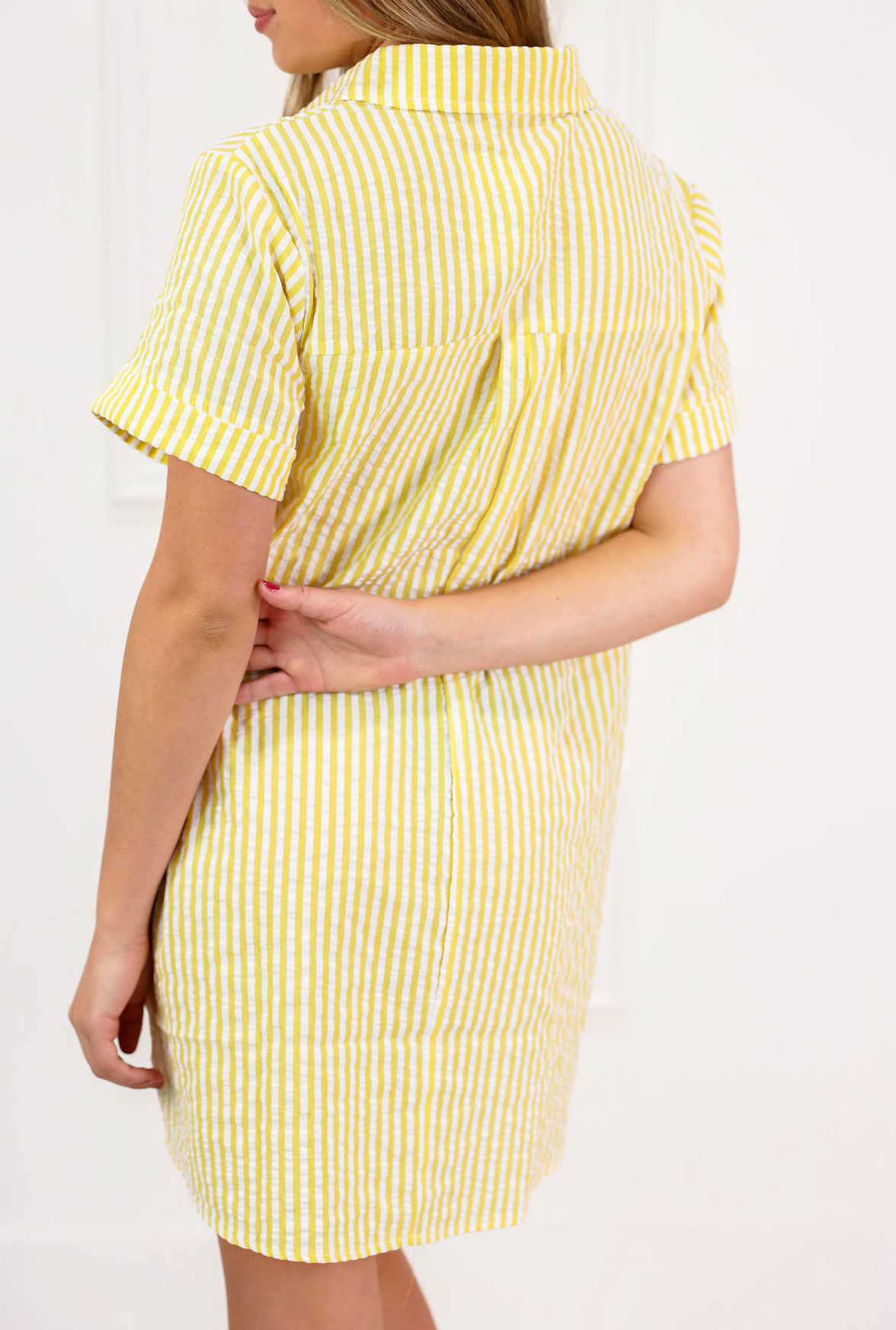 Seersucker Stripe Dress Yellow