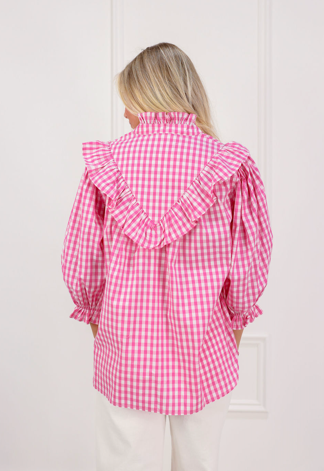 Pink Gingham Ruffle Top