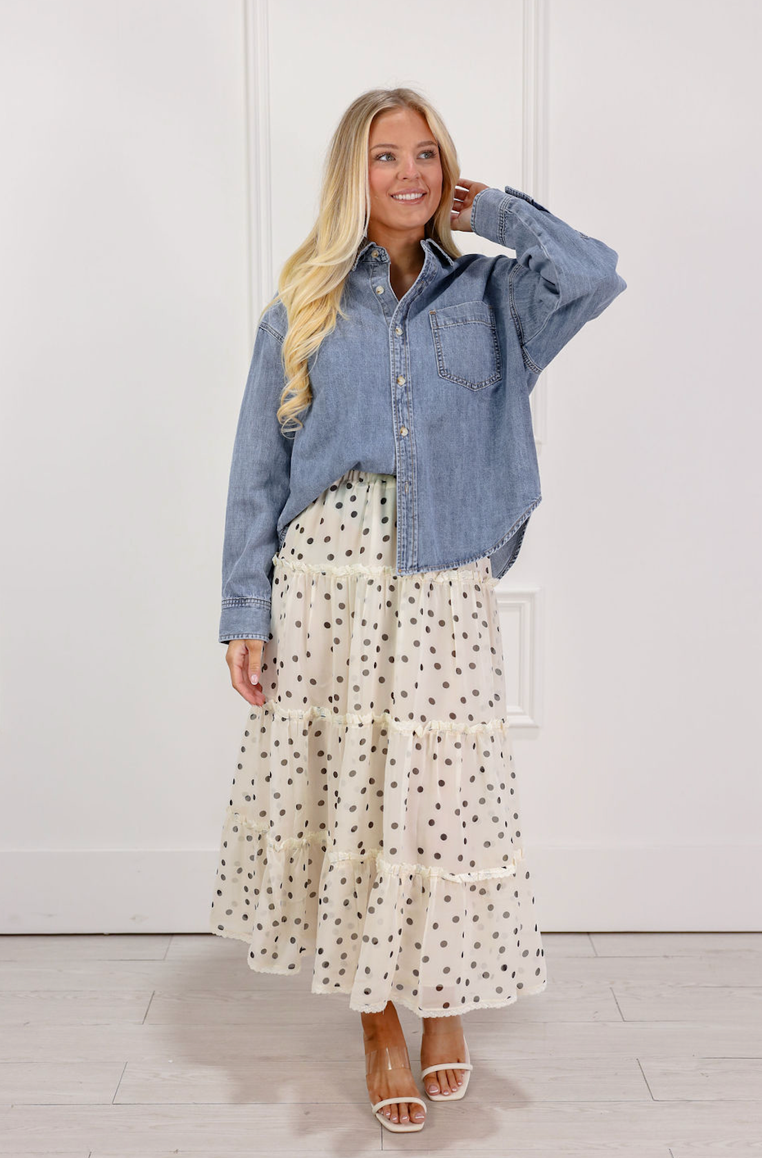 Washed Denim Button Down Top