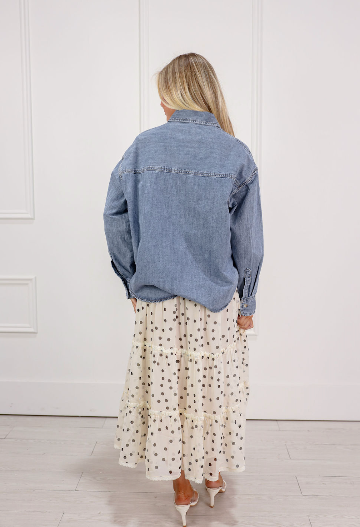 Washed Denim Button Down Top