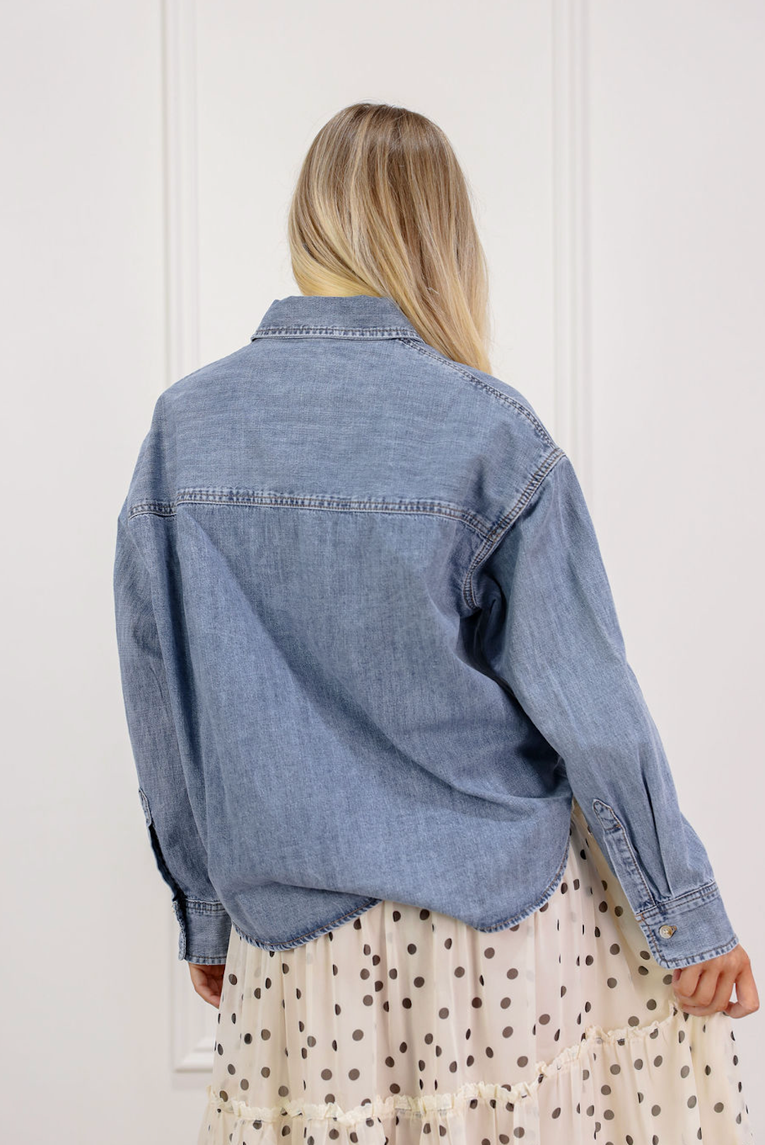 Washed Denim Button Down Top