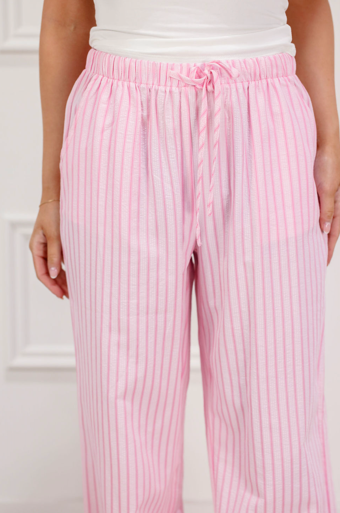 Seersucker Stripe Pants Pink