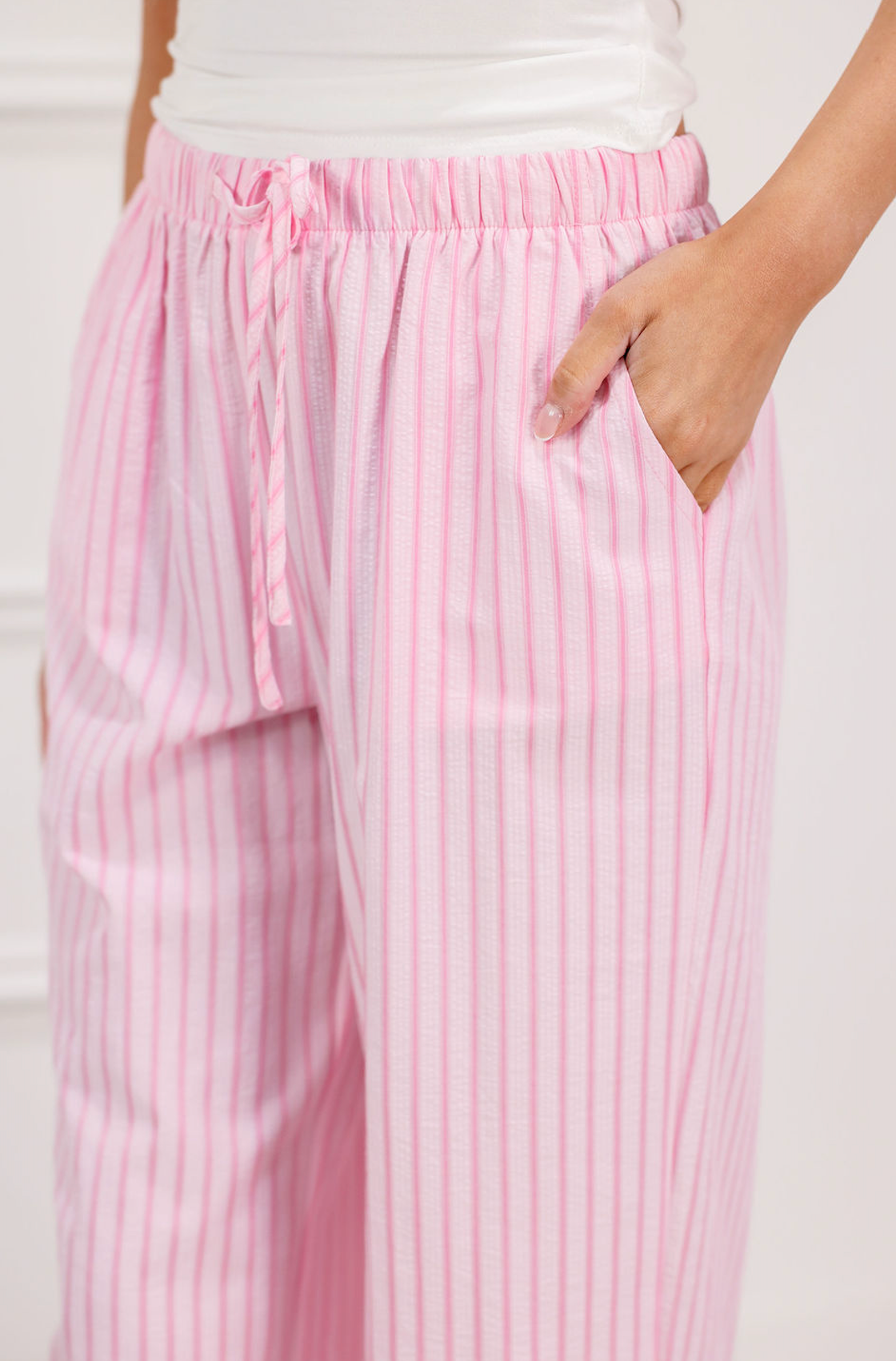 Seersucker Stripe Pants Pink