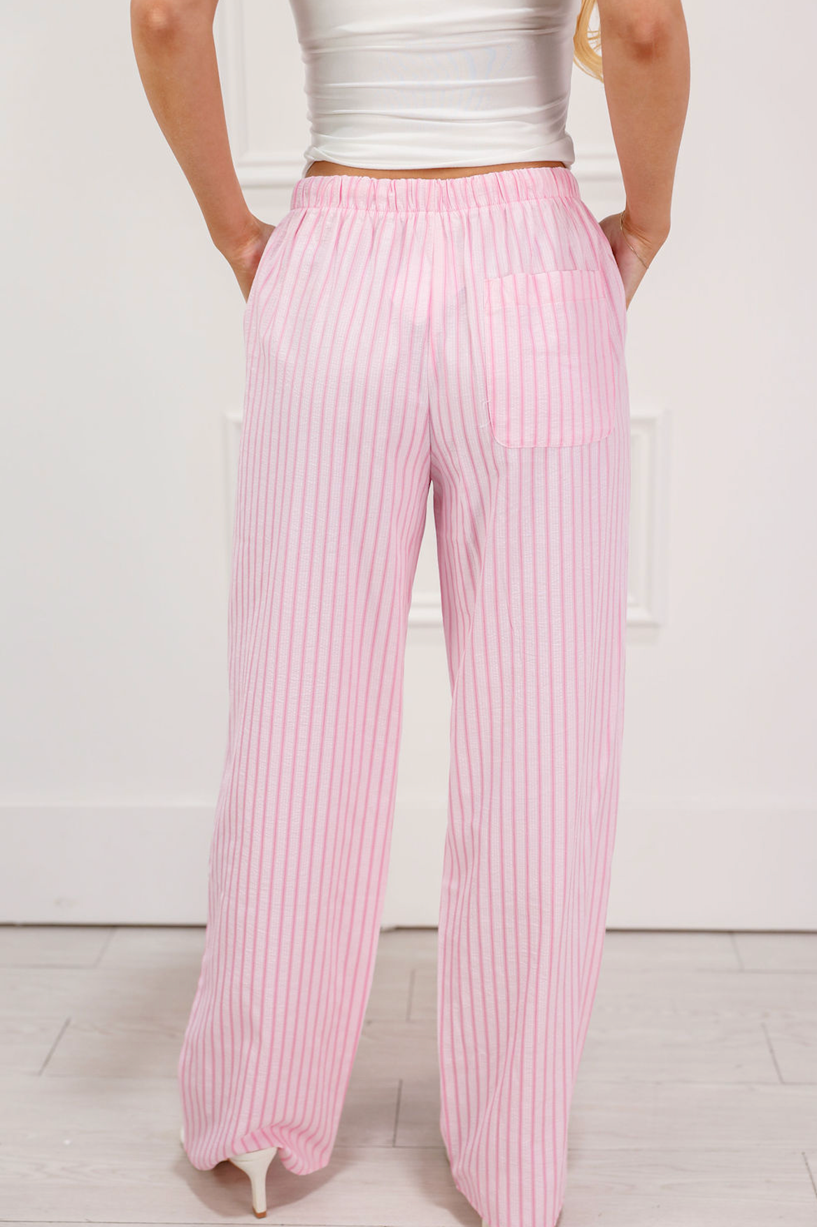 Seersucker Stripe Pants Pink