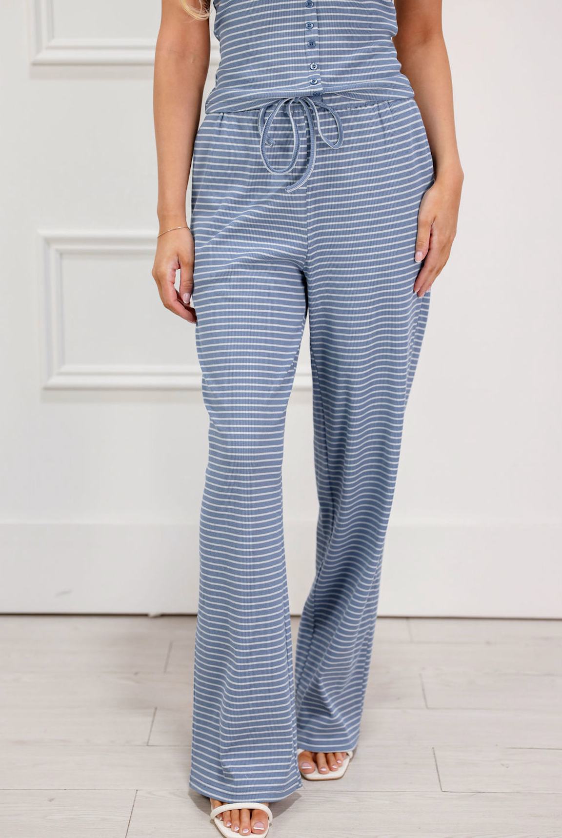 Dusty Blue Stripe Tank & Pants Set of 2